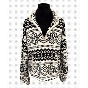 Thread+Supply Women’s Aztec 1/4 Zip Fleece Pullover Black & Ivory Size Medium